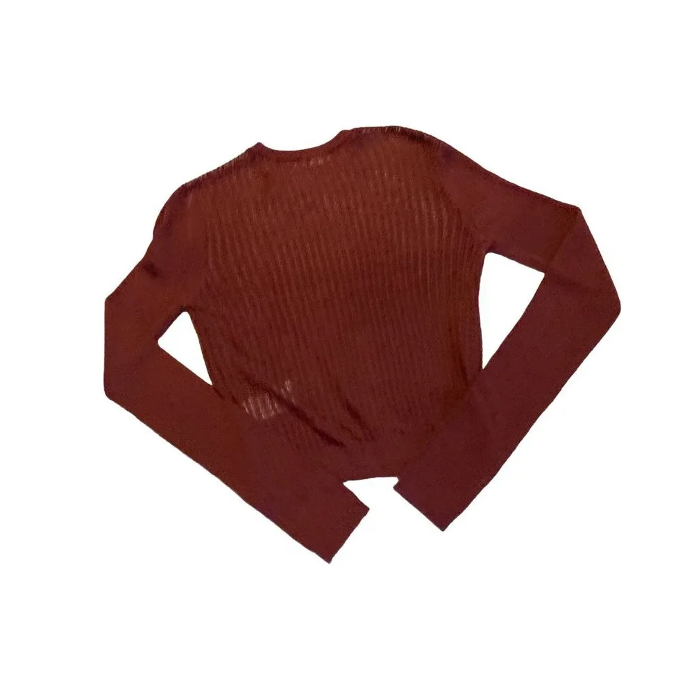 Free People H2O Sheer Knit Top Size Crewneck Pullover Long Sleeve Garnet Large - Picture 5 of 9